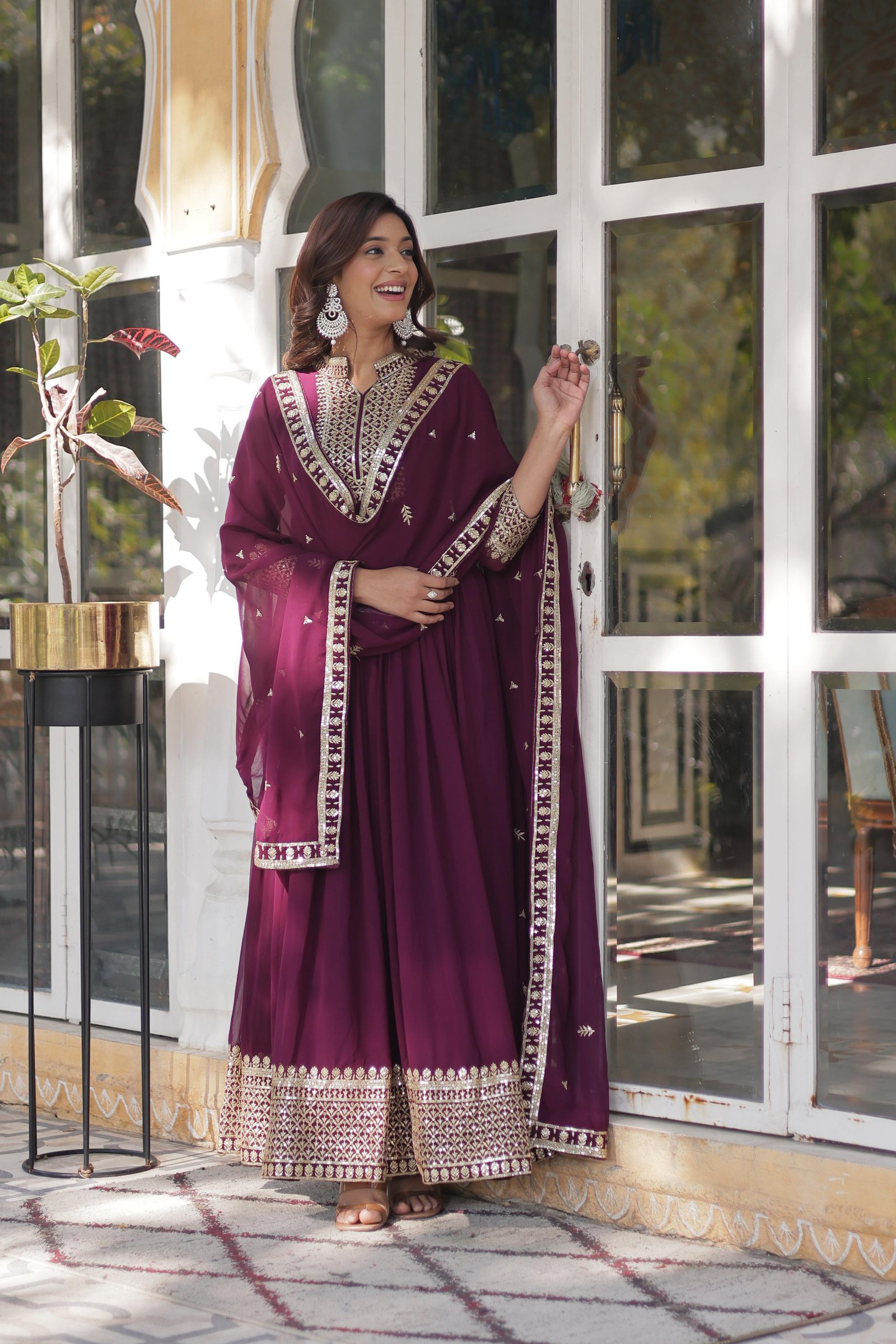 Blooming Georgette With Attractive lace and embroidered work gown with Dupatta